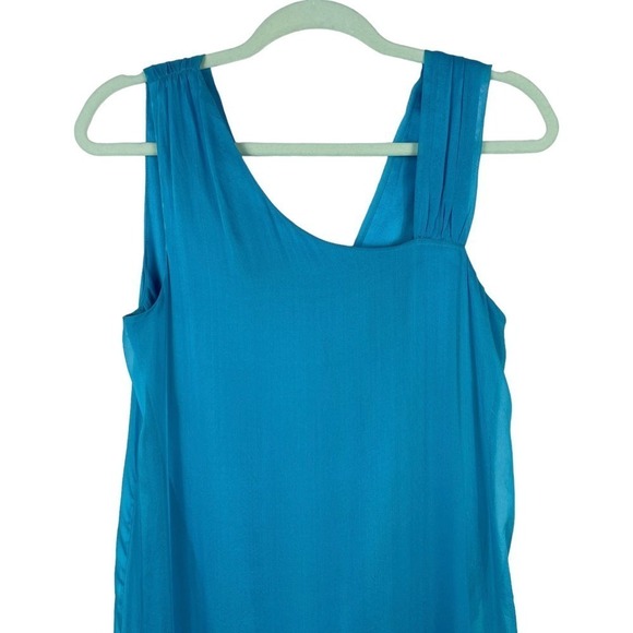 Alice + Olivia Blue Asymmetrical Ruffle Hem Silk Sleeveless Mini Dress Small - Picture 3 of 12